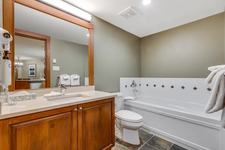 Full bathroom with a garden tub and vanity