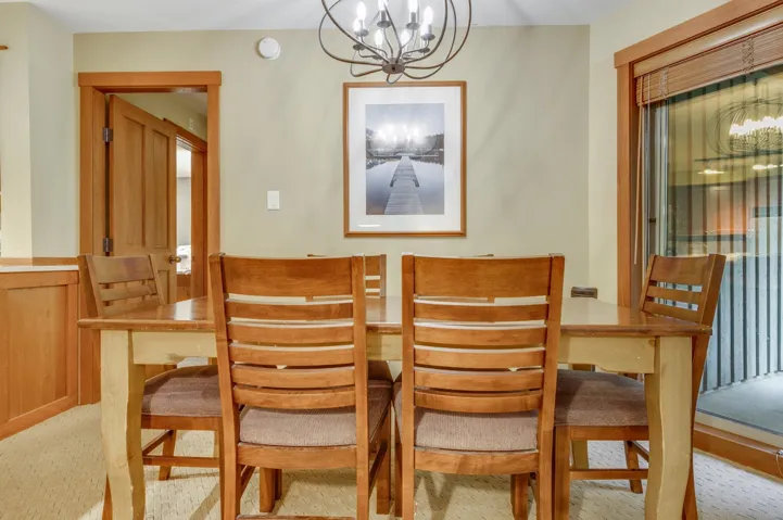 Dining space with a chandelier