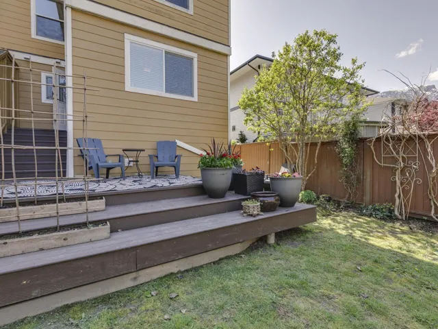 Exterior space featuring a lawn, fence, and a deck