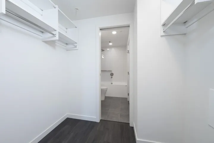Spacious closet featuring dark wood-style floors