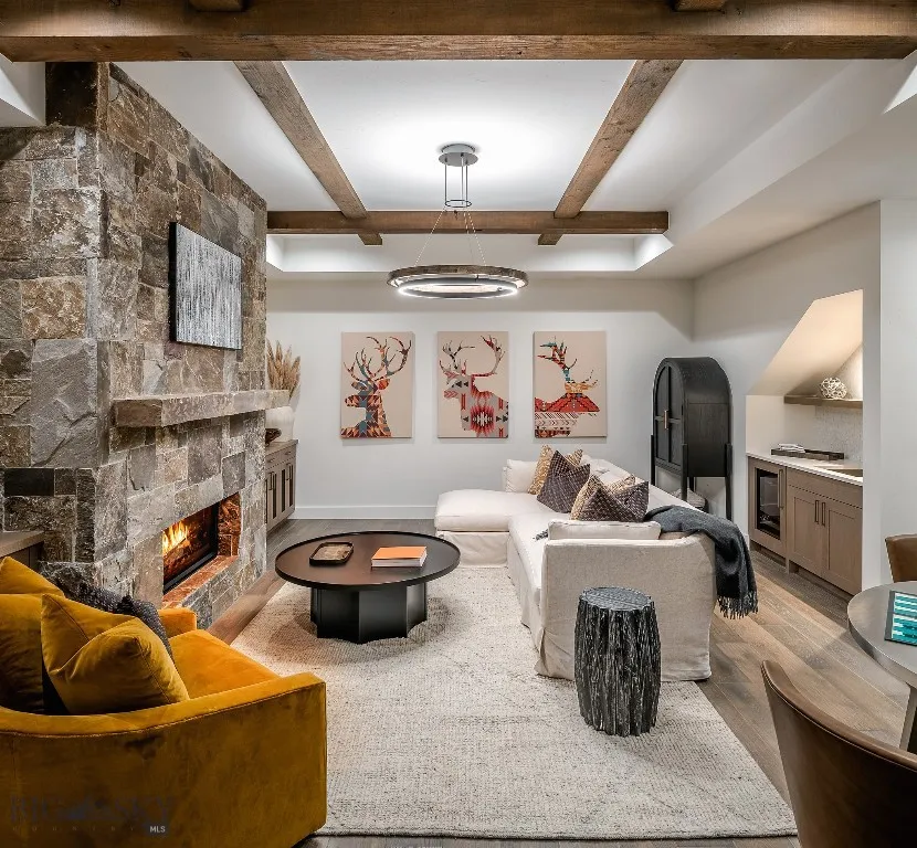 Lower level family room, furnishings by Gallatin Valley Design Group.