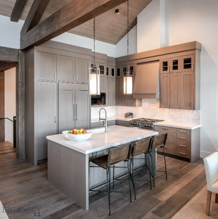 Warm finish kitchen.