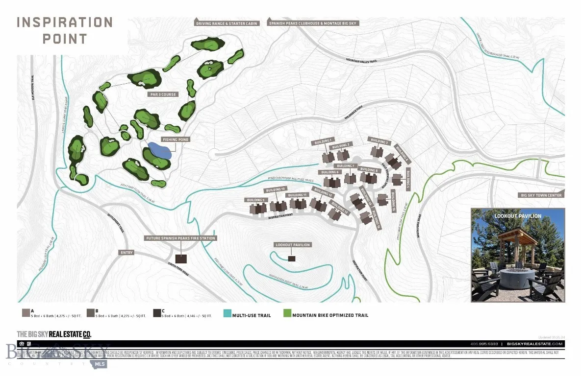 Aerial map of Inspiration Point showing proximity to golf, trail networks, and amenities.