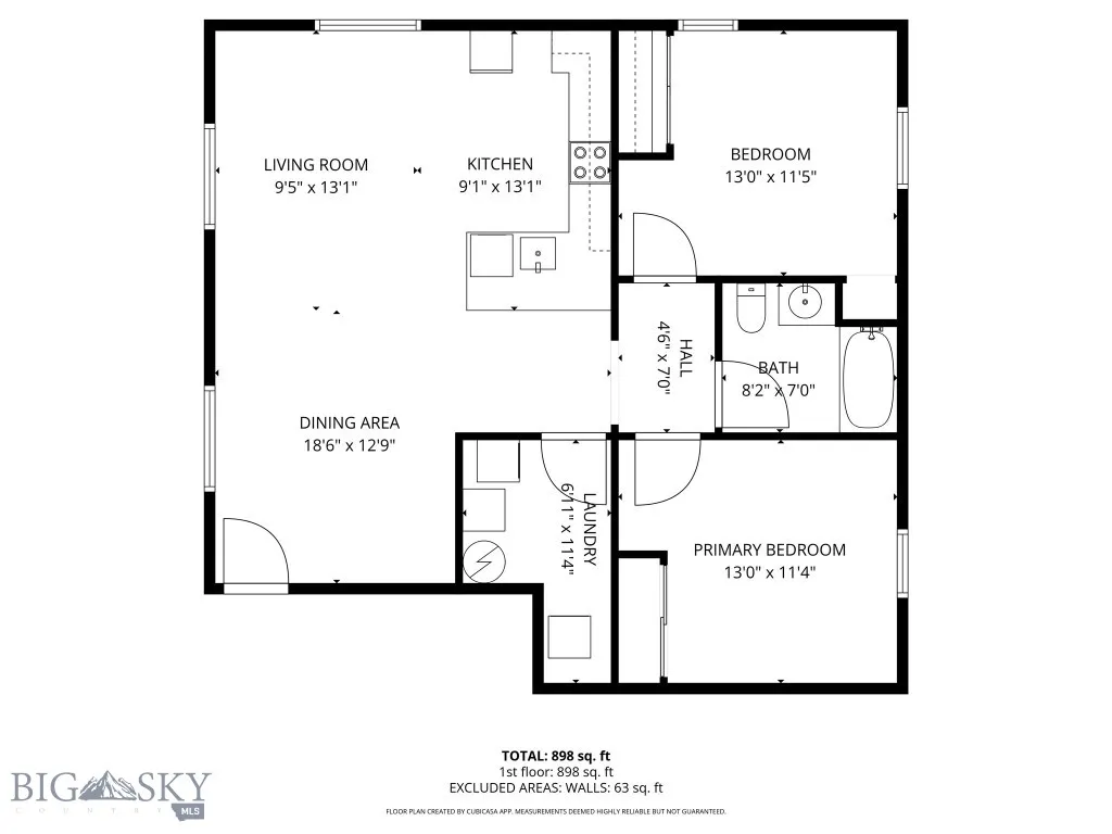 Floor plan of one of the four units in the building.