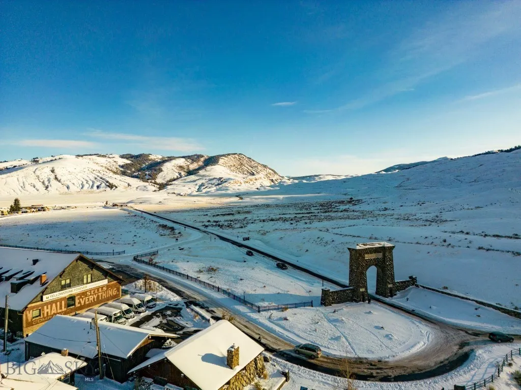 Arch and town in winter.