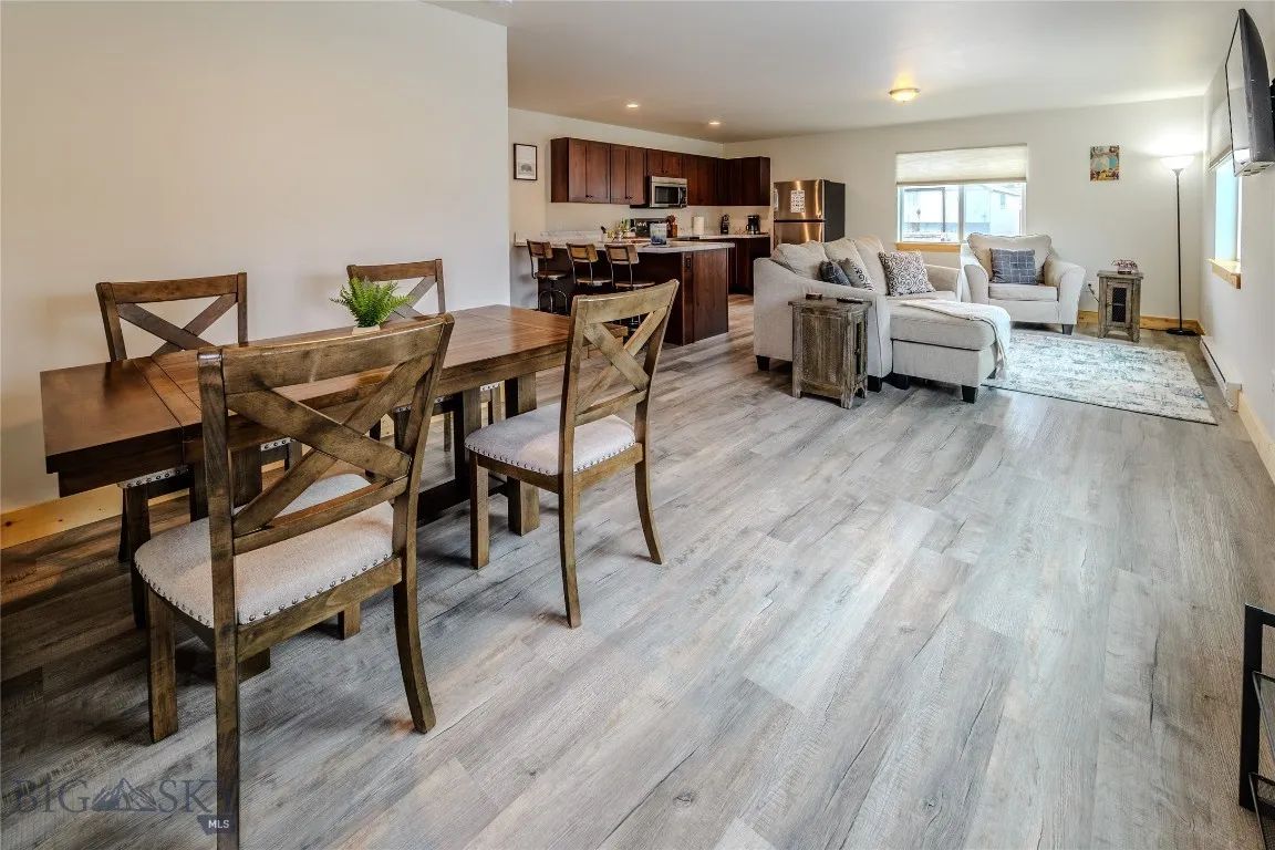 Open dining and living area.