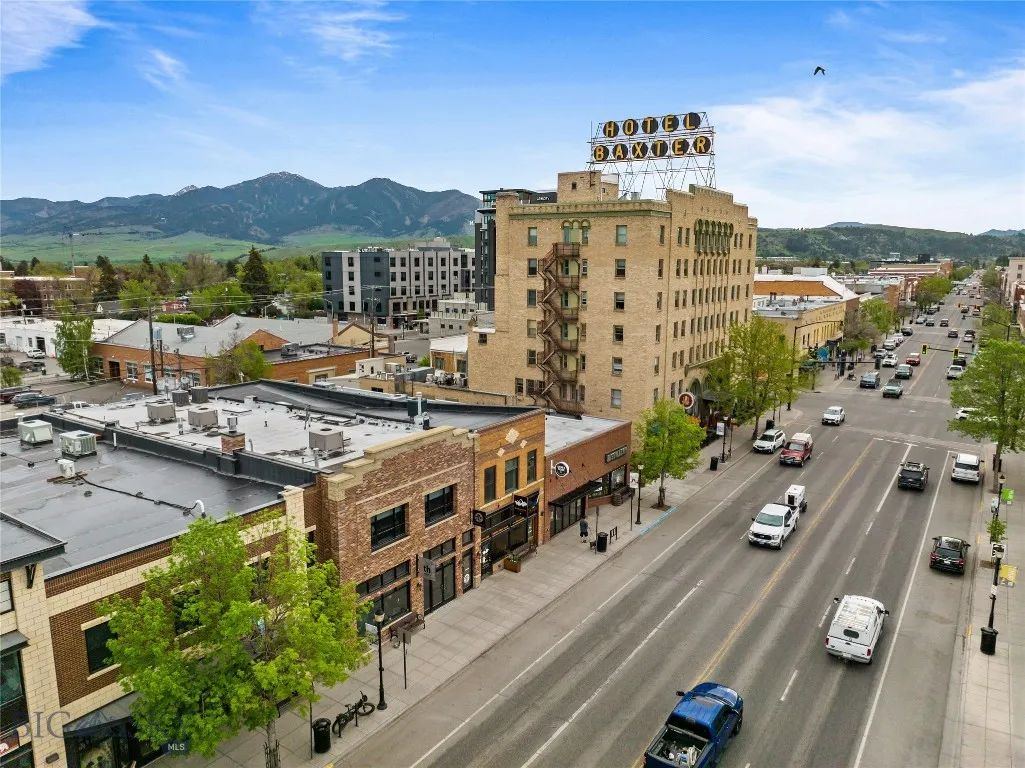 Aerial drone shot of the building on Main Street