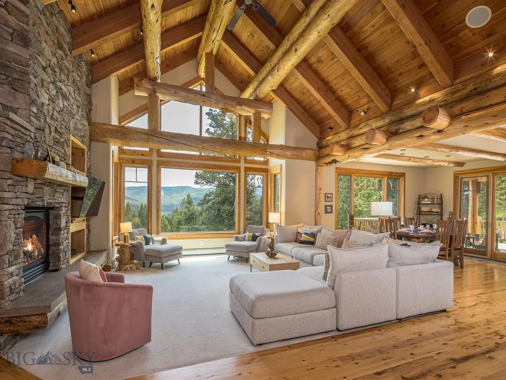 Great room with propane fireplace and huge southern views