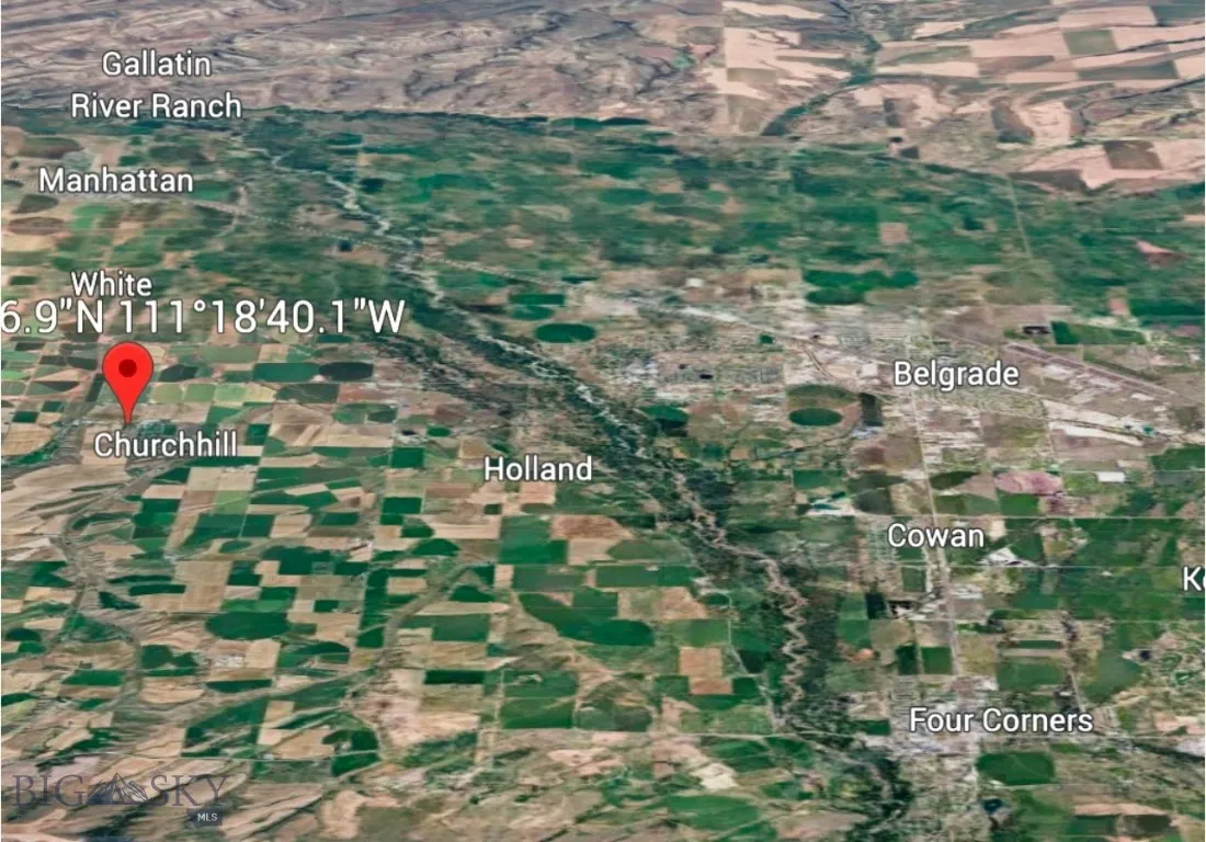 (North facing view) Marked by the red pin, you can see the property proximity and orientation to Four Corners and Belgrade.