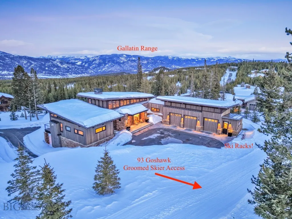 Aerial View in winter with groomed ski access