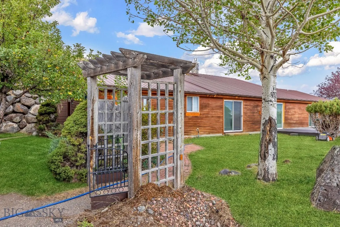 Back yard with stone patio and Absaroka Views!