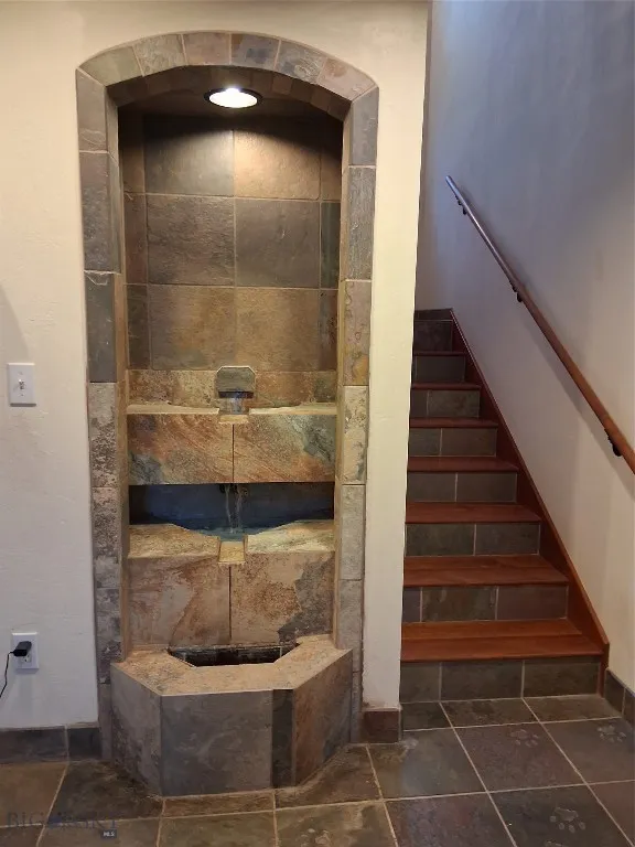 built-in waterfall, lighted