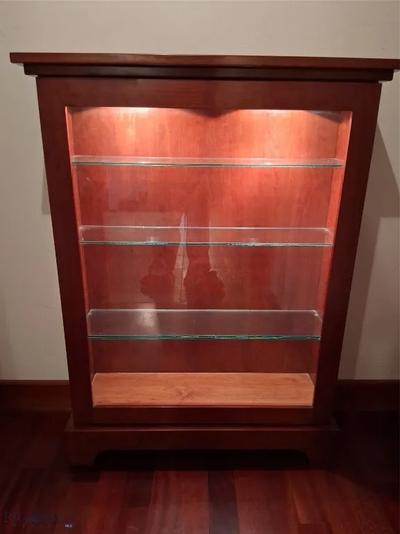 upstairs solid cherry built-in lighted cabinet