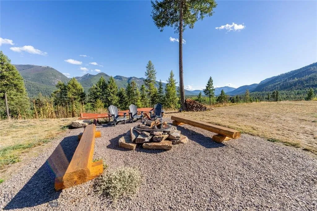 Fire pit with view of mountains and Bull Lake