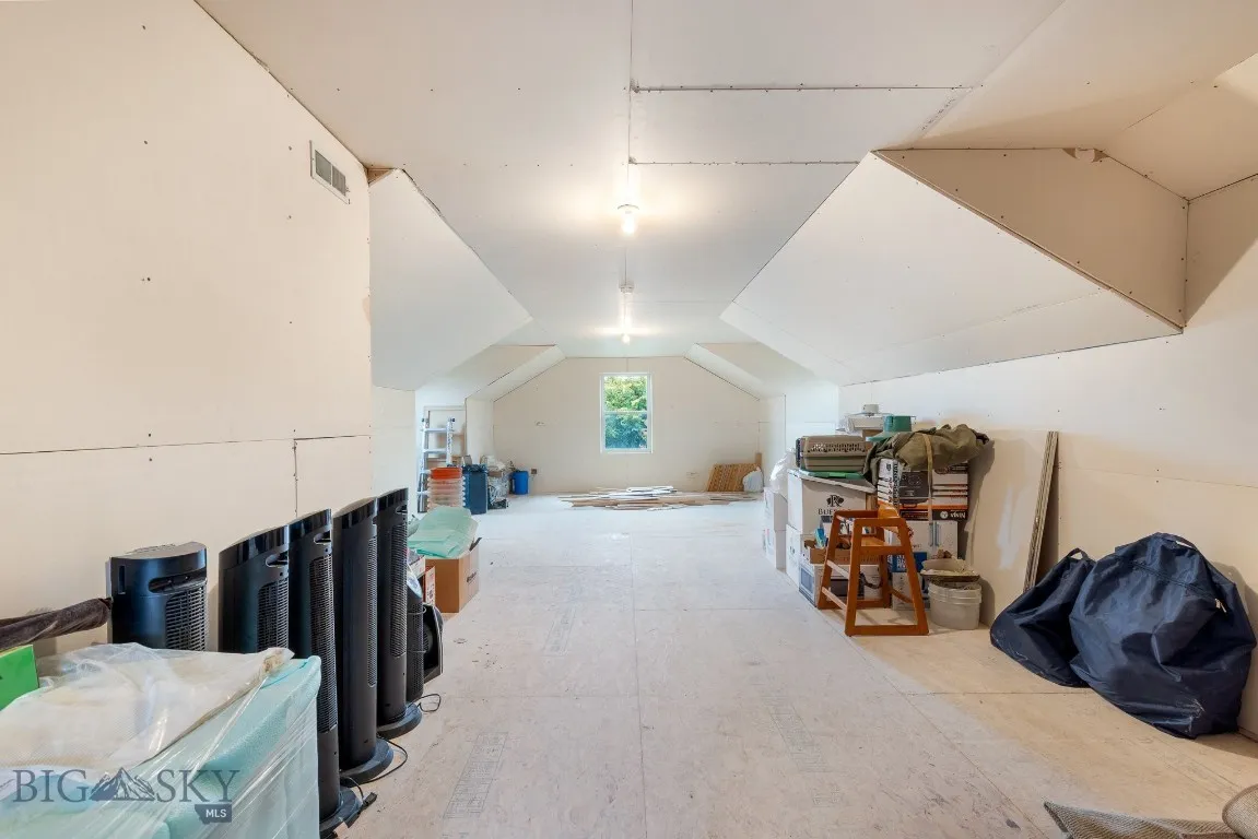 Unfinished space upstairs. Mostly sheetrocked and partially plumber. Some materials convey.