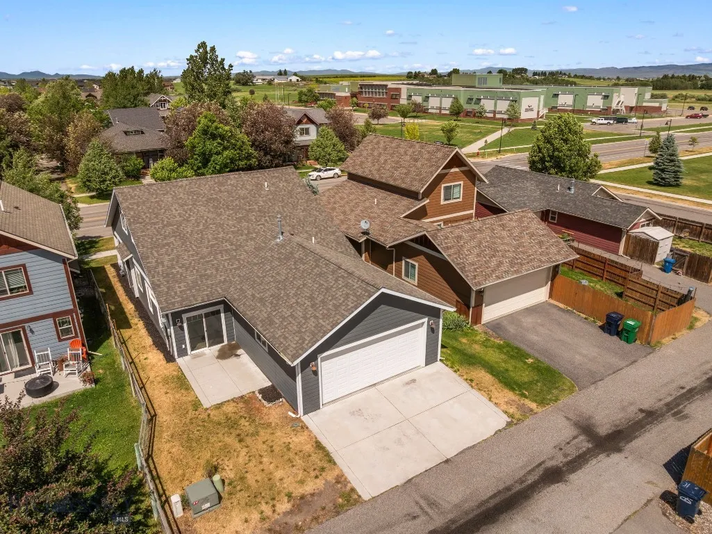 Back exterior aerial w/ Bozeman City Park just 2 doors down