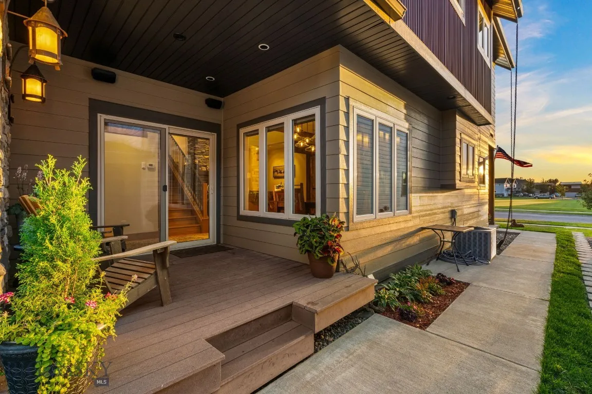 Side porch with flower beds