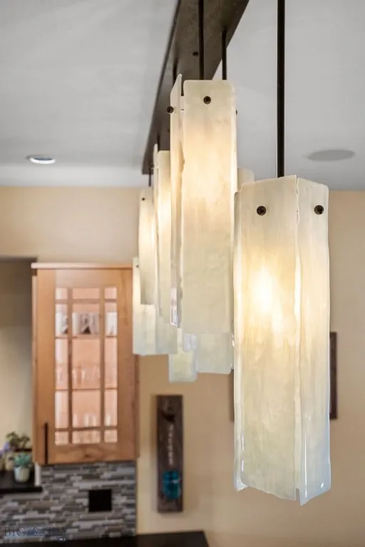 Custom pendant lighting over kitchen bar