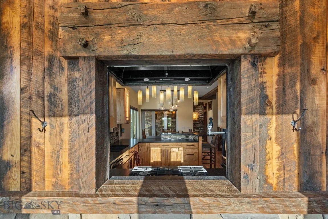Reclaimed timber entry with view into kitchen