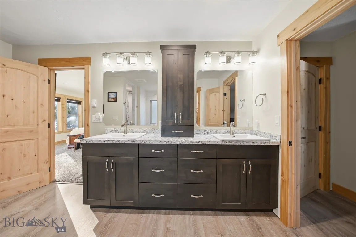 Attached primary bathroom with walk in closet.