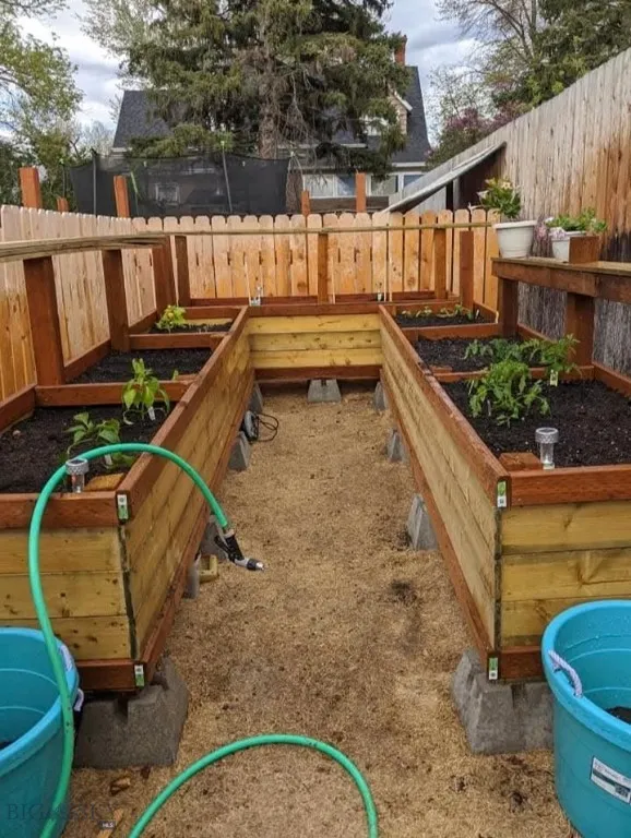 Raised Garden Beds in Fenced Area