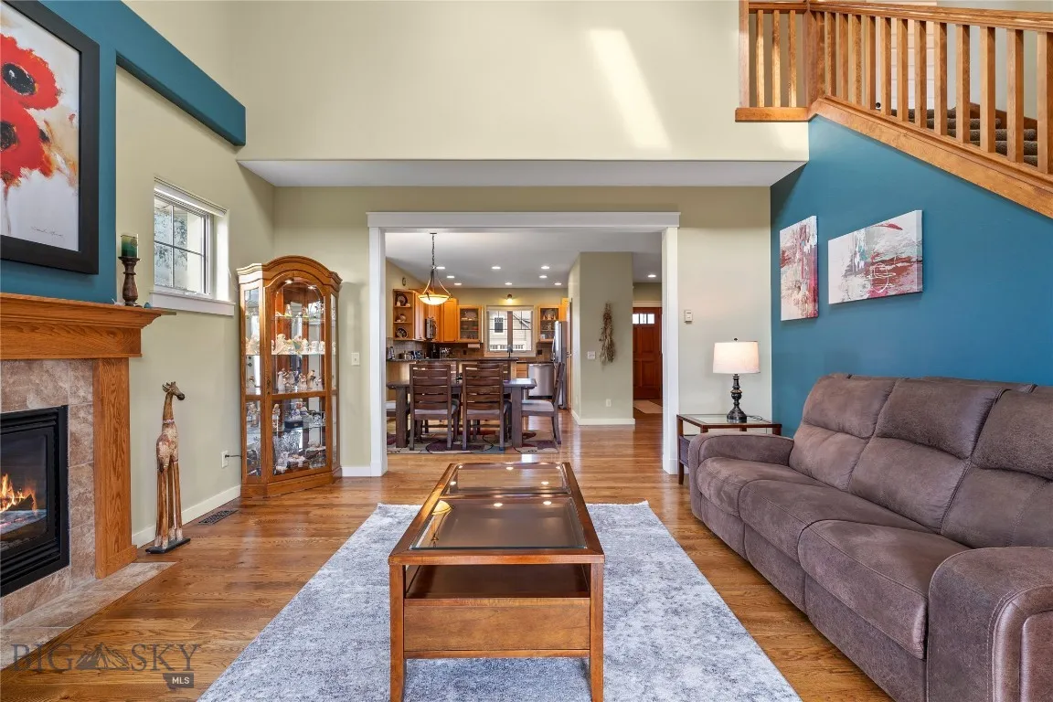 Living room flows into dining area