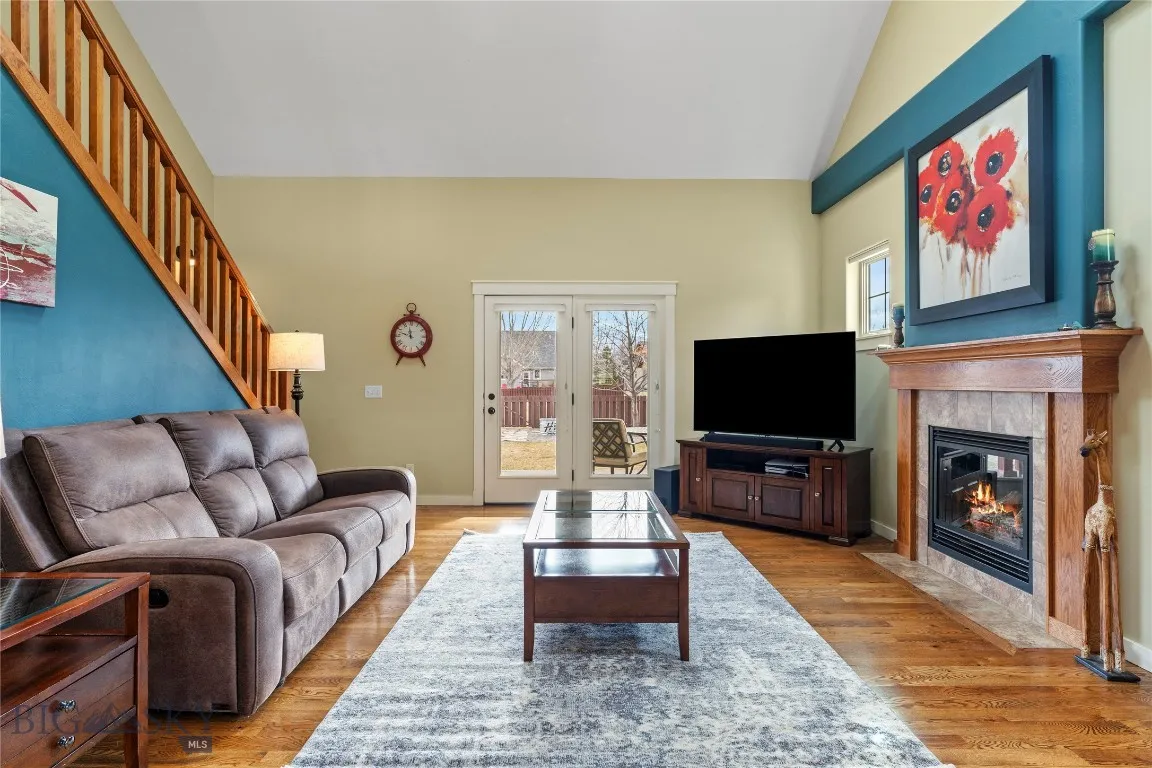 Living room with vaulted ceilings
