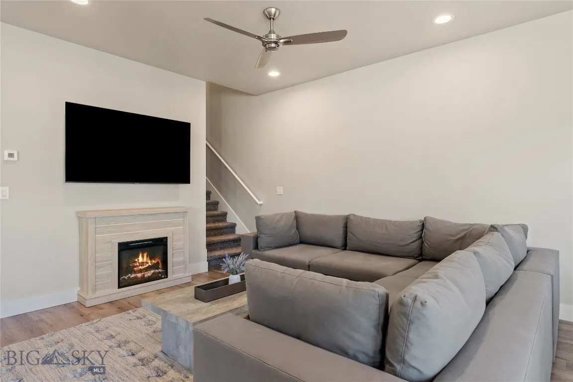 Living room features "L" shaped pottery barn couch