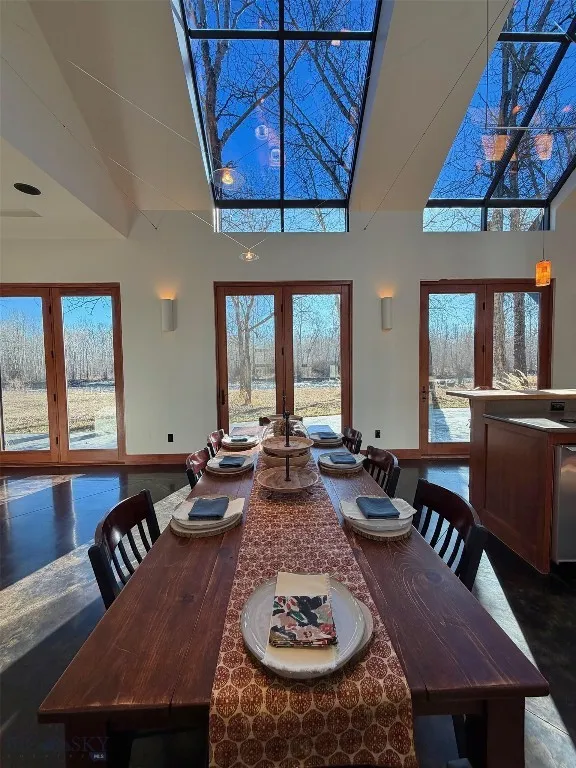 Skylights and tabletop looking out to river