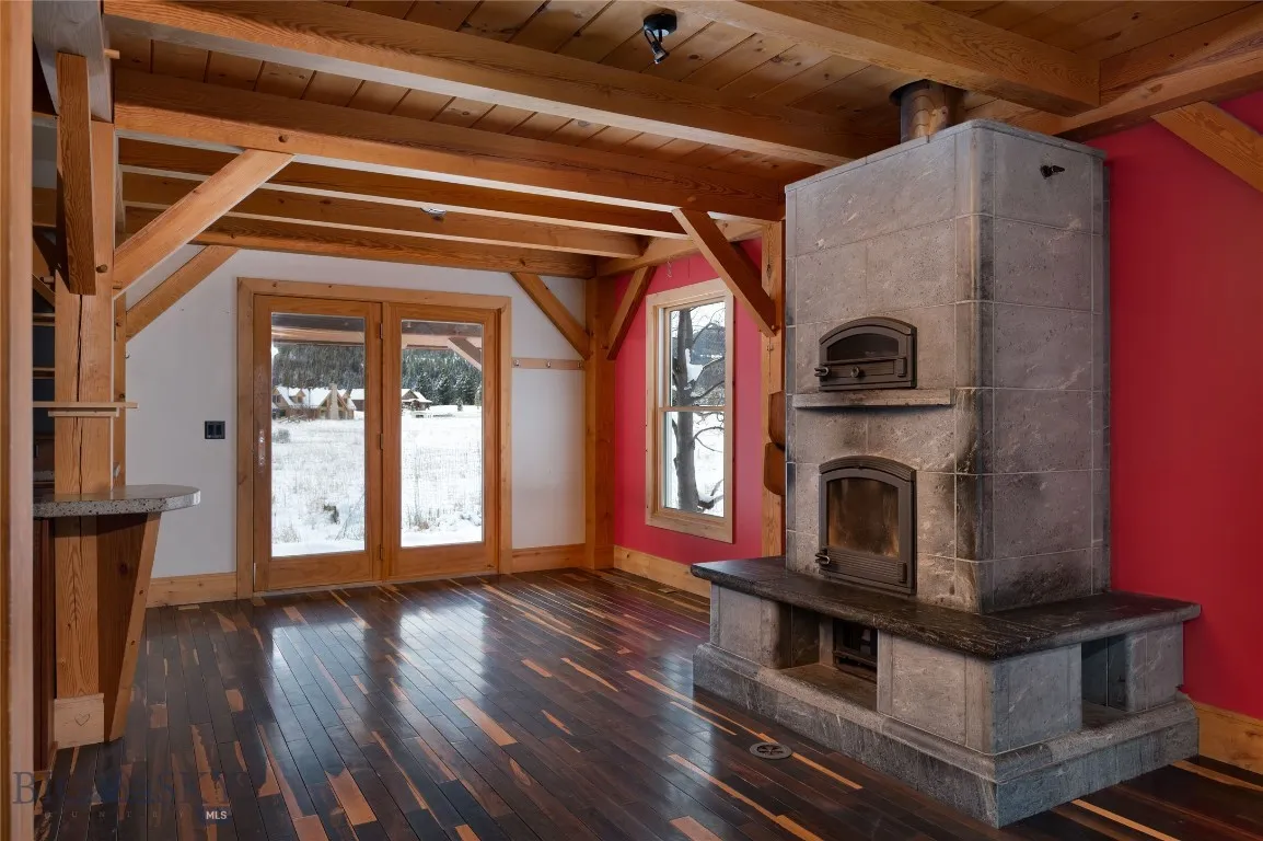 Living room features a Tulikivi soapstone fireplace!