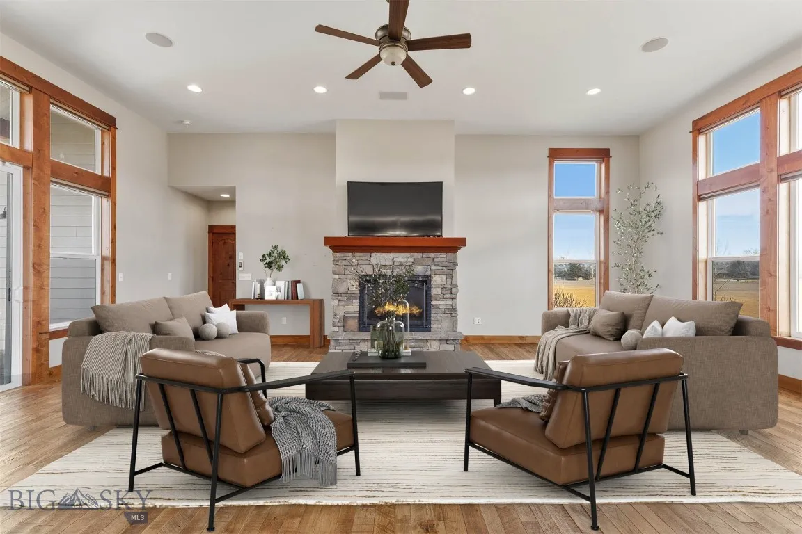 Bright and warm great room. Virtually staged.