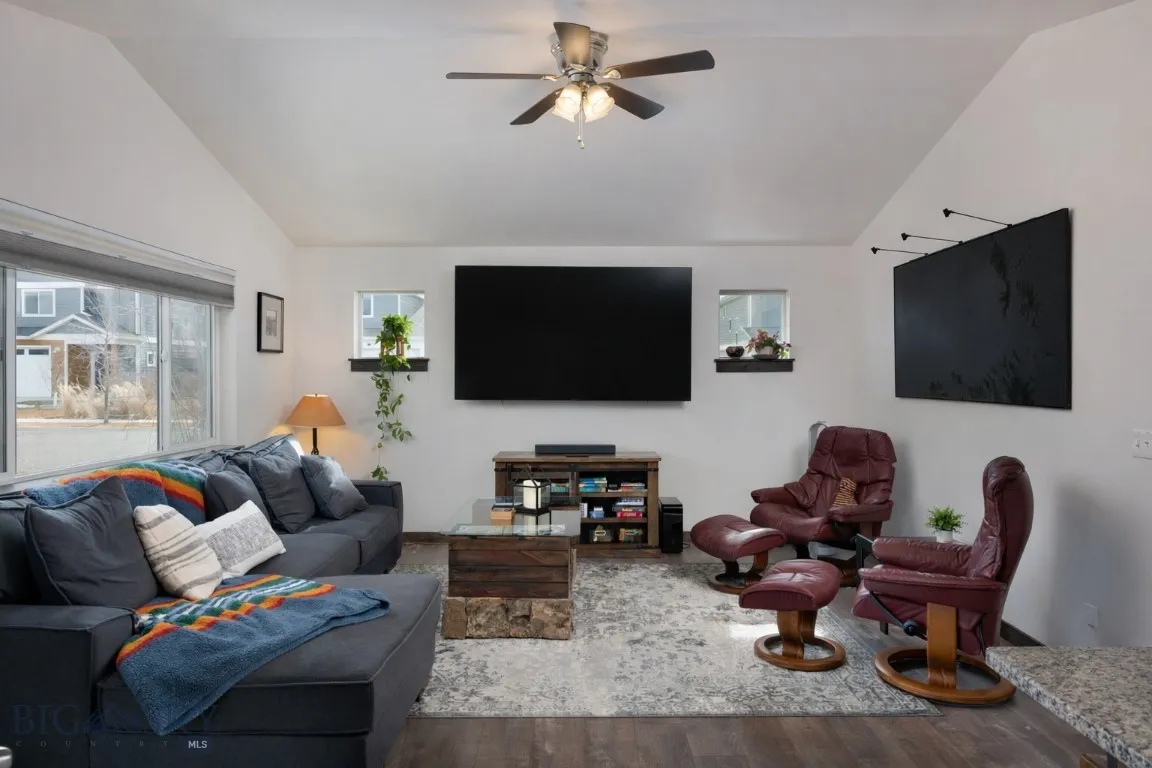 Vaulted Ceiling Living Room- Custom Blinds Throughout the Home