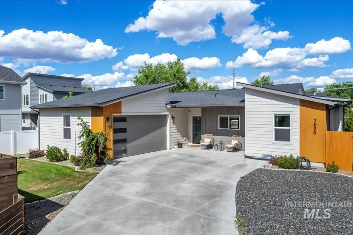 Modern architectural style featuring a split-pitch roofline