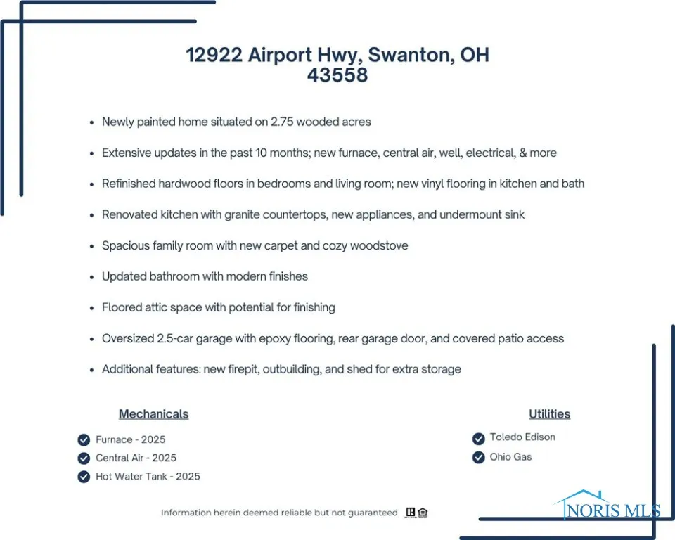 12922 Airport Highway, Swanton, Ohio 43558, 2 Bedrooms Bedrooms, 6 Rooms Rooms,1 BathroomBathrooms,Residential,For Sale,Airport,6130784
